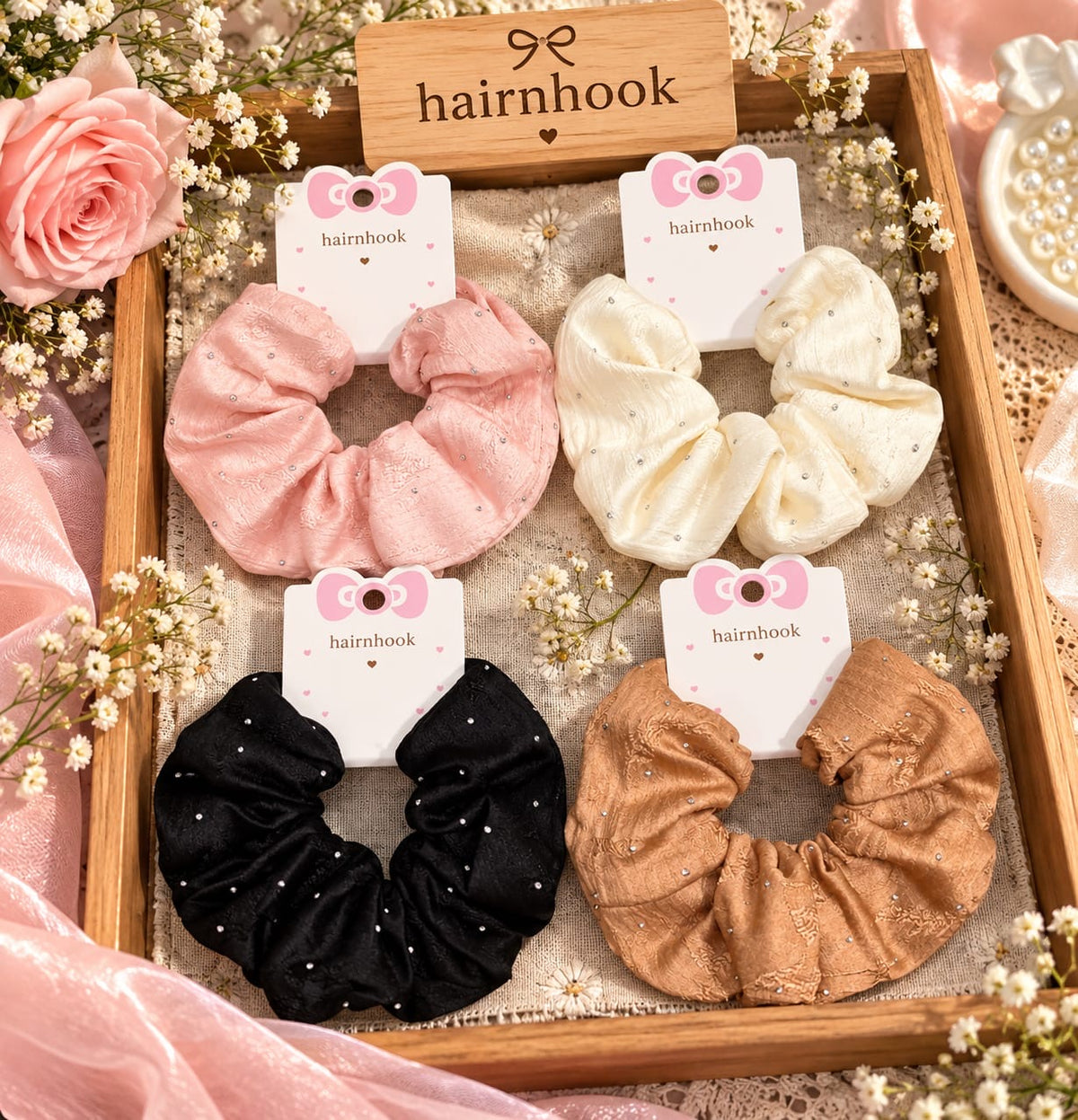 Korean scrunchie (pack of 12 mix design in one packet random design)