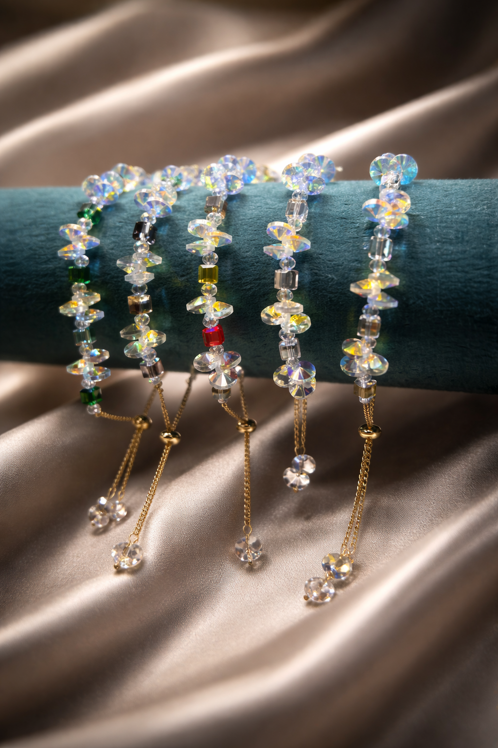 Luxury Anti-Tarnish Crystal Charm Bracelet | Adjustable Gold Chain Beaded Bracelet for Women(pack of 6)