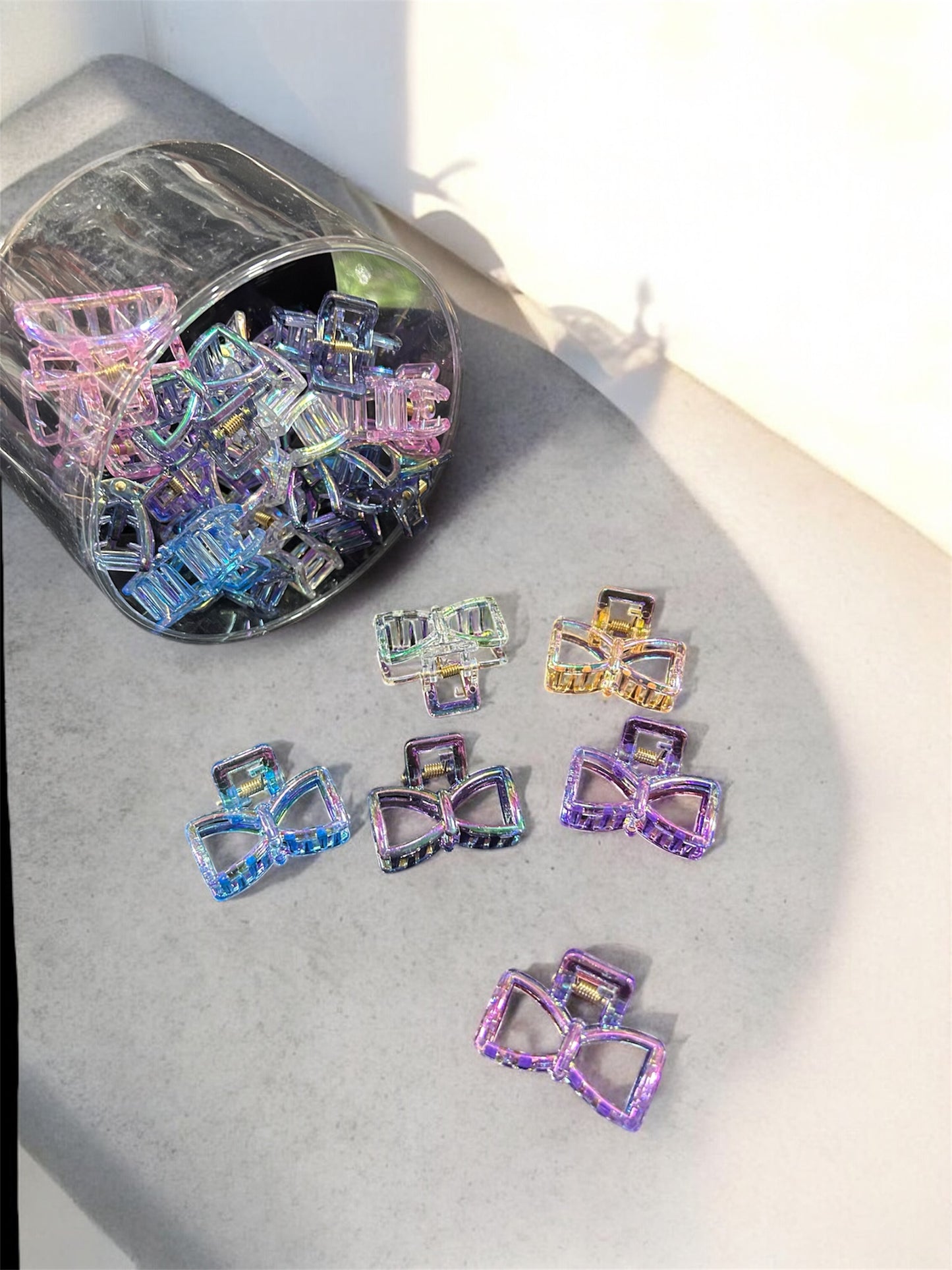 Korean Style Mini Transparent Hair Claw Clips – Iridescent Color Hair Clamps for Girls & Women( pack of 24)