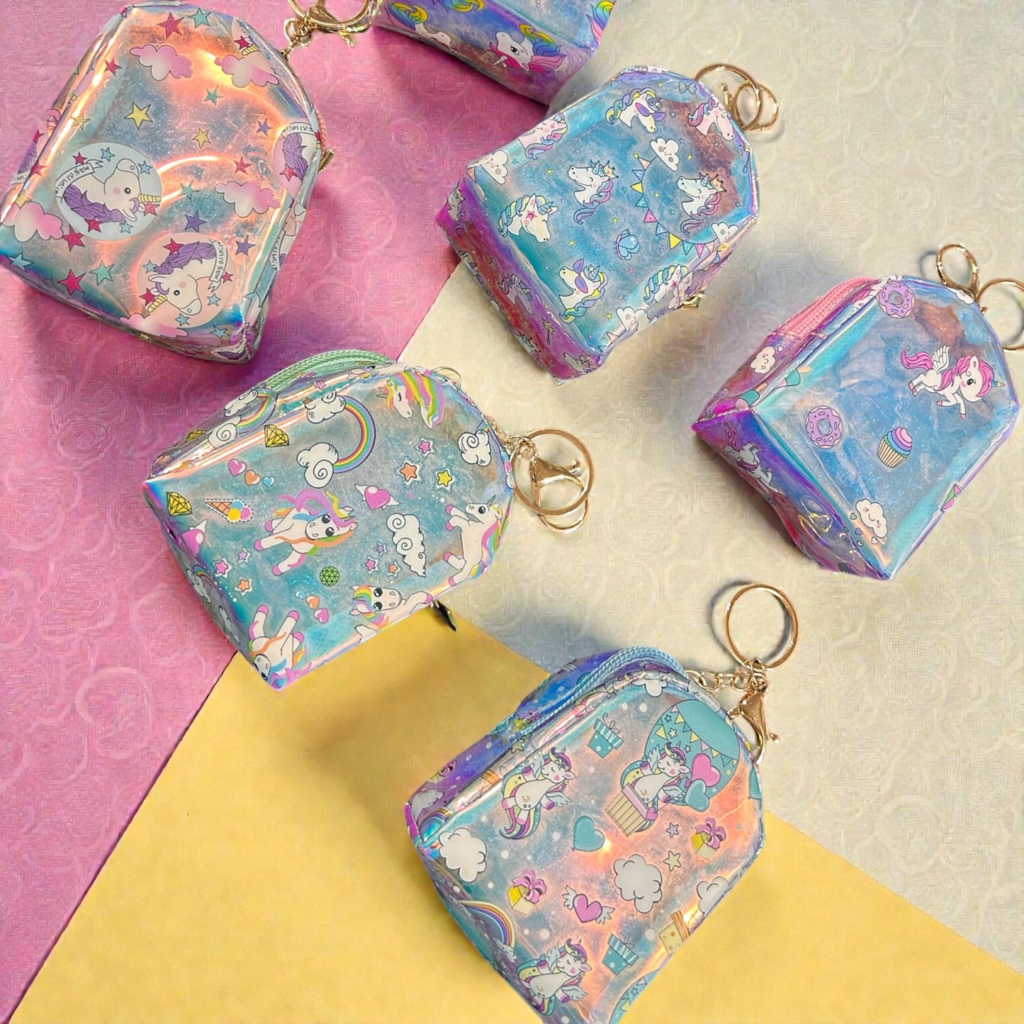 Unicorn Holographic Mini Backpack Coin Pouch Keychain ( pack of 12)