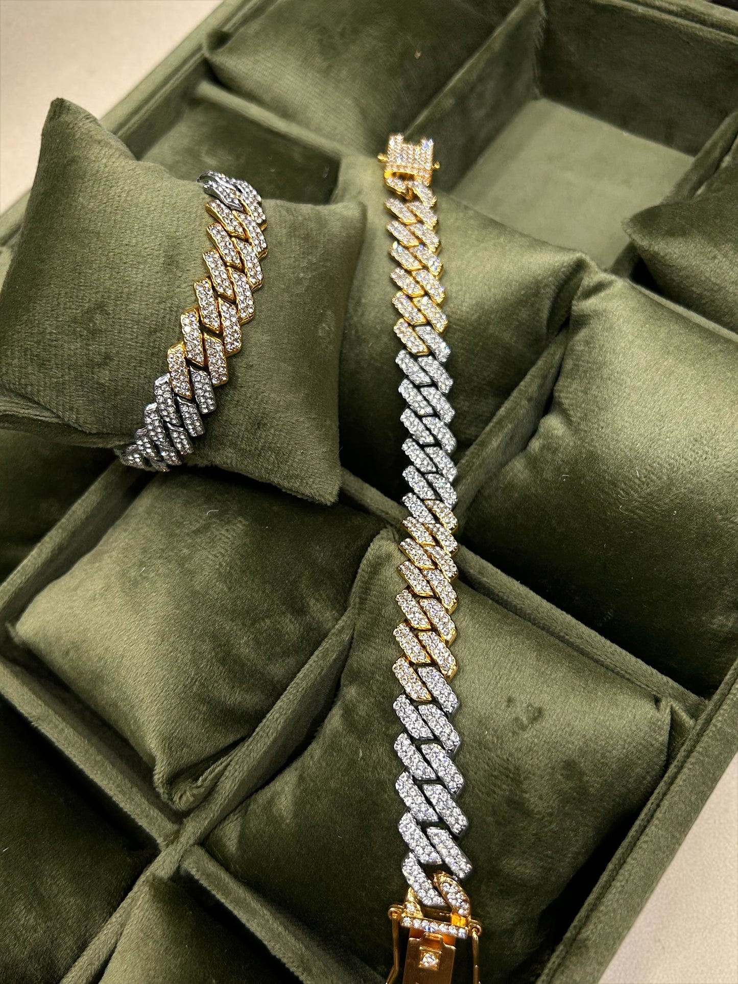 Premium Two-Tone Iced Cuban Link Chain & Bracelet Set(pack of 2)