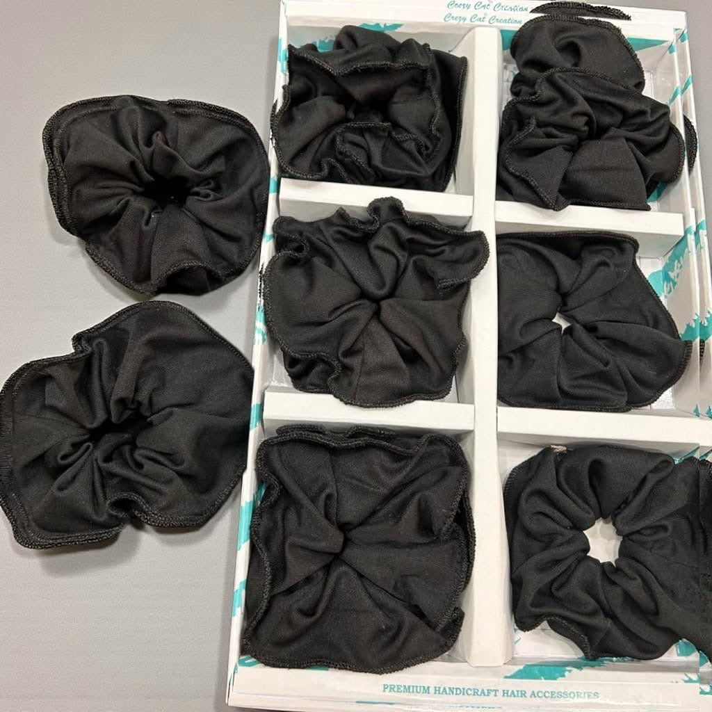 Classic Black Fabric Hair Scruncher Set – Soft Stretchable Everyday Ponytail Holders ( pack of 12)