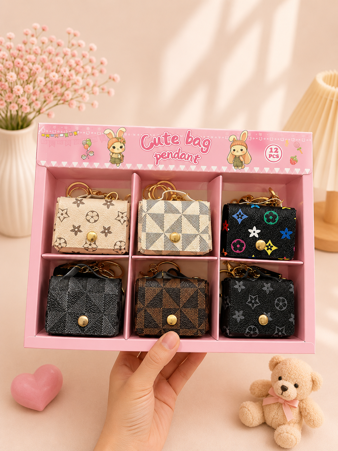 Mini Luxury Handbag Keychain Set – Cute Bag Charms ( pack of 12)