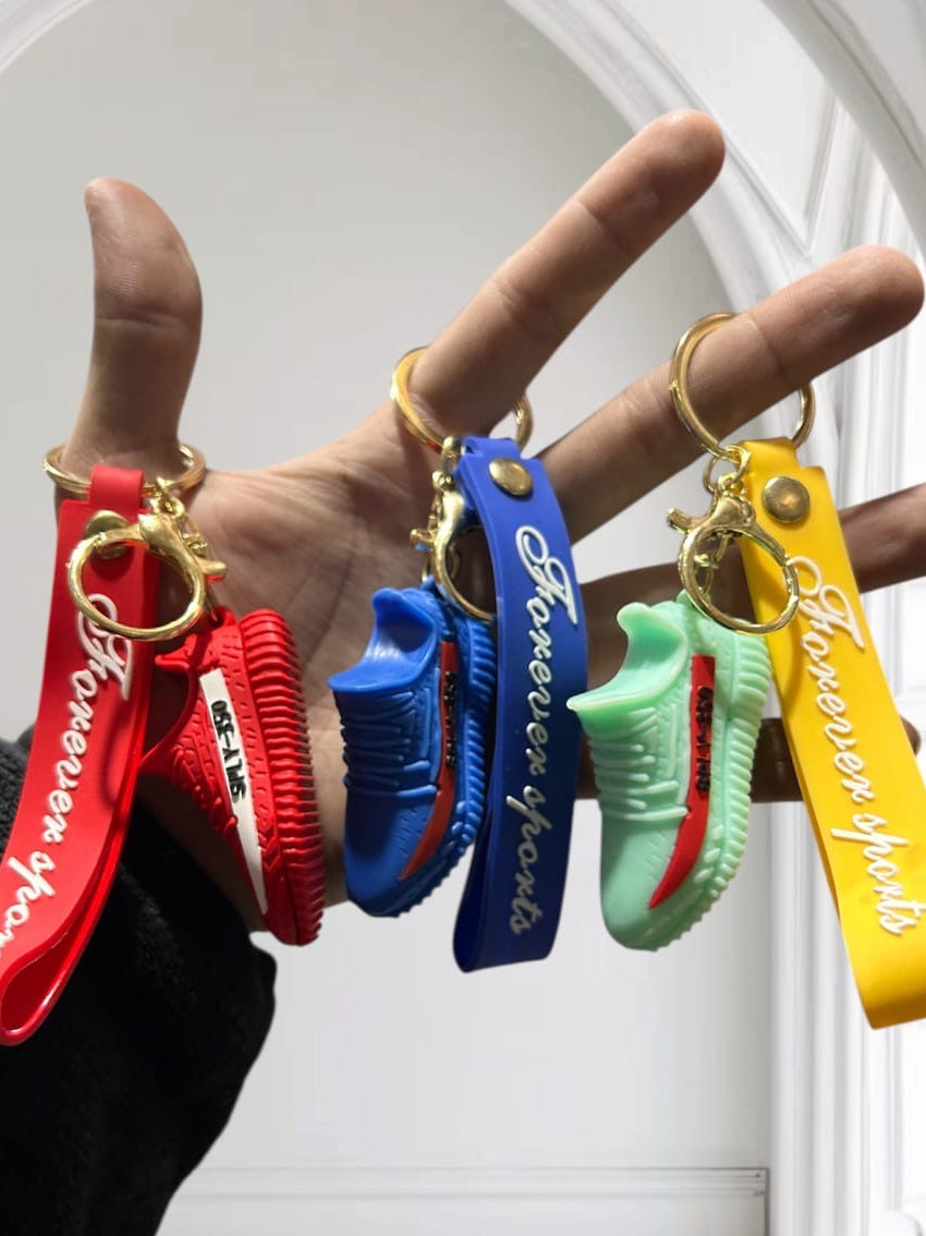 Mini Sports Shoe Keychain with Strap | 3D Sneaker Design Soft PVC Key Ring (Pack of 12)