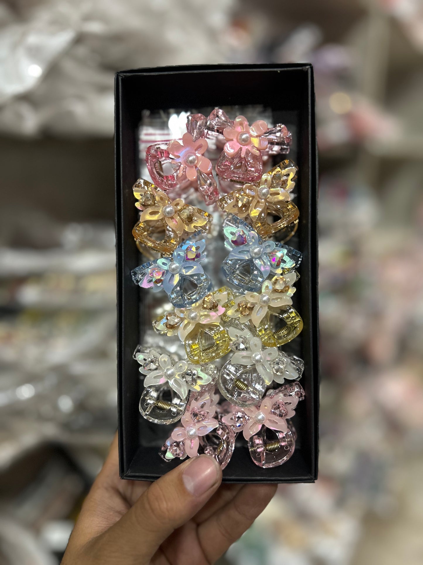 Cute Floral Crystal Hair Claw Clip Set (pack of 12)