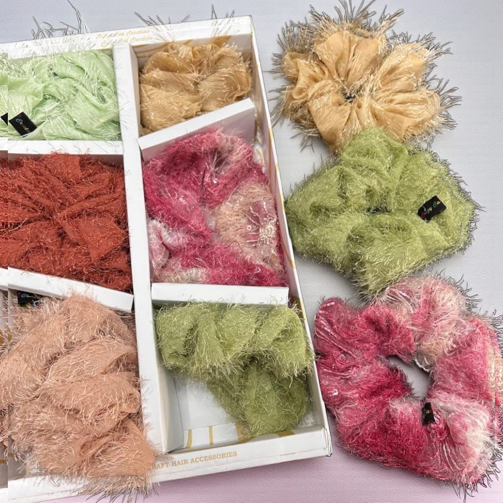 Luxury Fuzzy Feather Scrunchies Set | Premium Soft Hair Accessories( pack of 12)