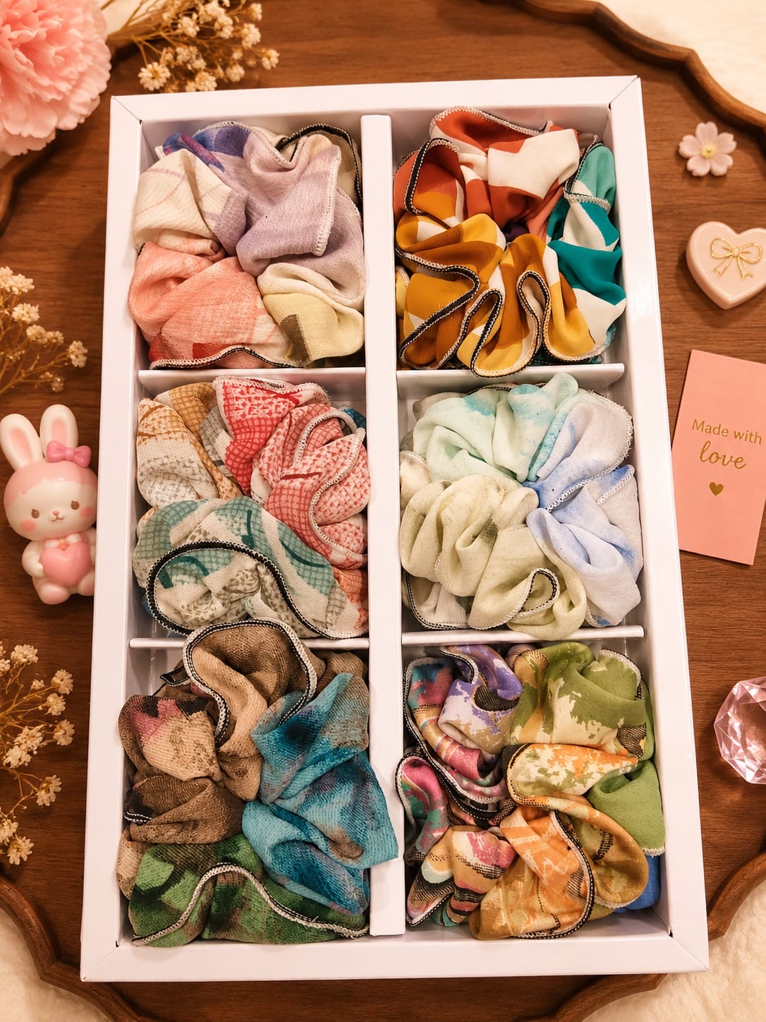 Korean box scrunchie (pack of 12) random design mix design
