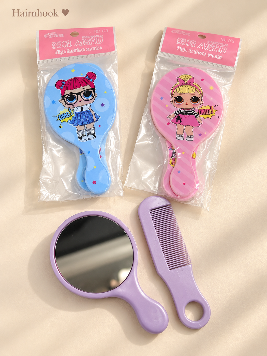 Korean mirror with comb (pack of 12)