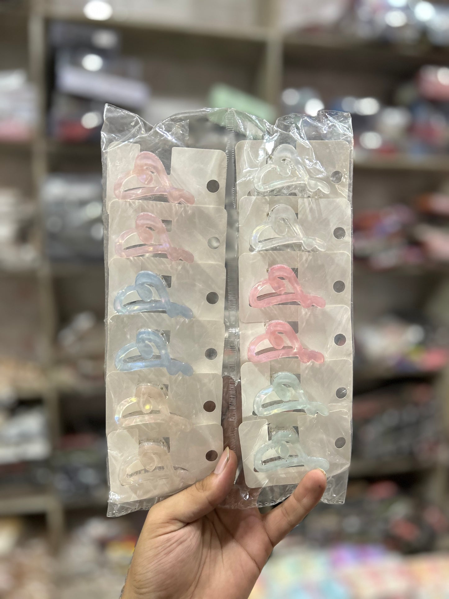 Pastel Heart Mini Hair Claw Clips Set – Korean Transparent Acrylic Hair Clips( pack of 12)