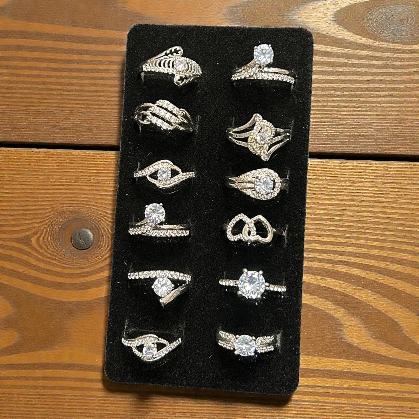 Silver Finish Crystal Adjustable Rings Set – Elegant Solitaire & Designer Assorted Collection
( pack of 12)