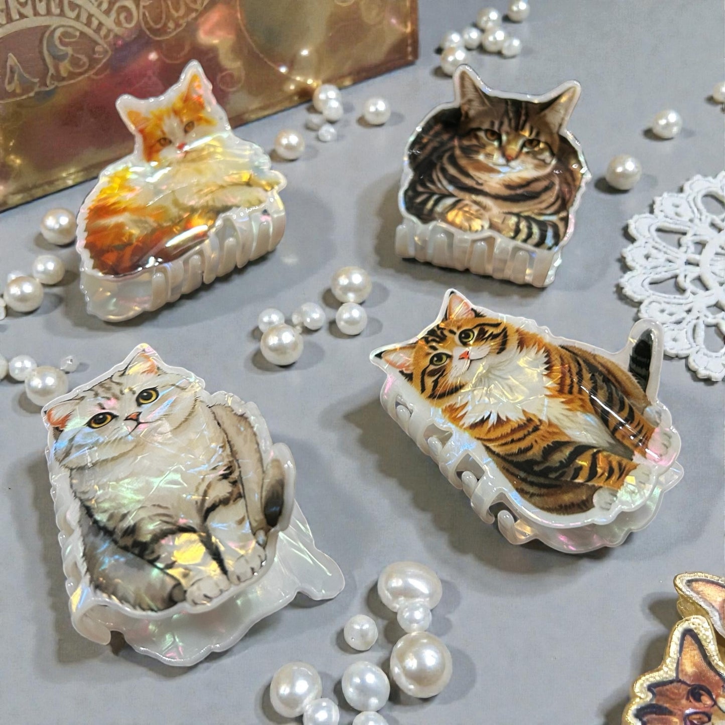 Cute Cat Hair Claw Clips | Iridescent Cartoon Cat Acrylic Hair Clips for Women & Girls
( pack of 12)