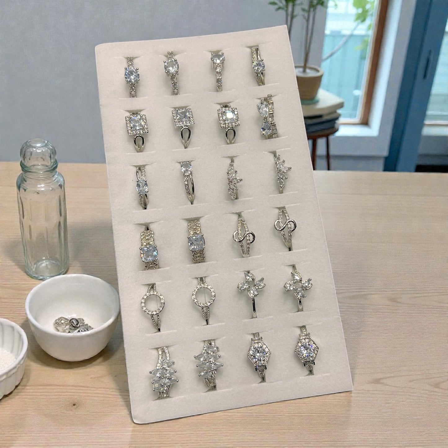 Premium Silver Look Adjustable Ring Set ( pack of 24)