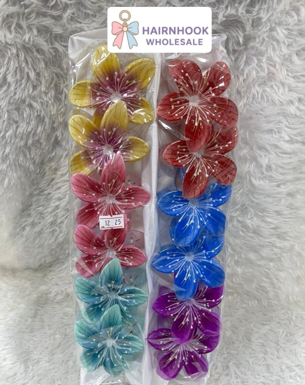 Glossy Transparent Flower Hair Claw Clips Set | Elegant Petal Design | Wholesale Hair Accessories( pack of 12)