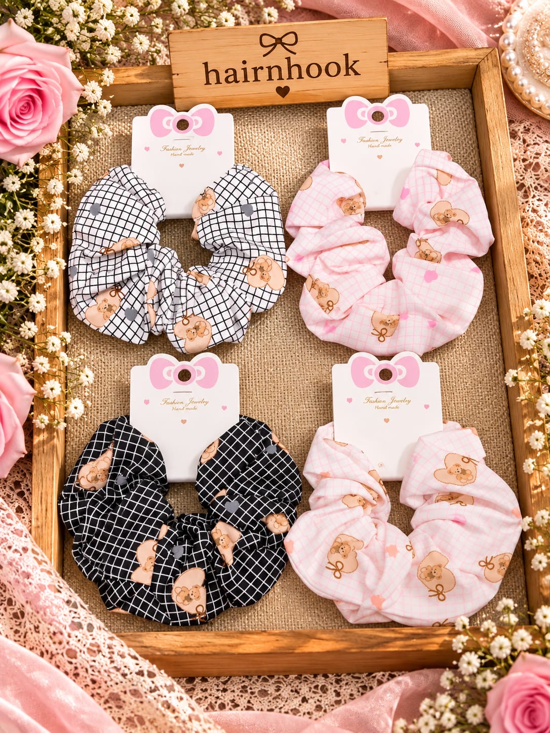 Korean scrunchie (pack of 12 mix design in one packet random design)