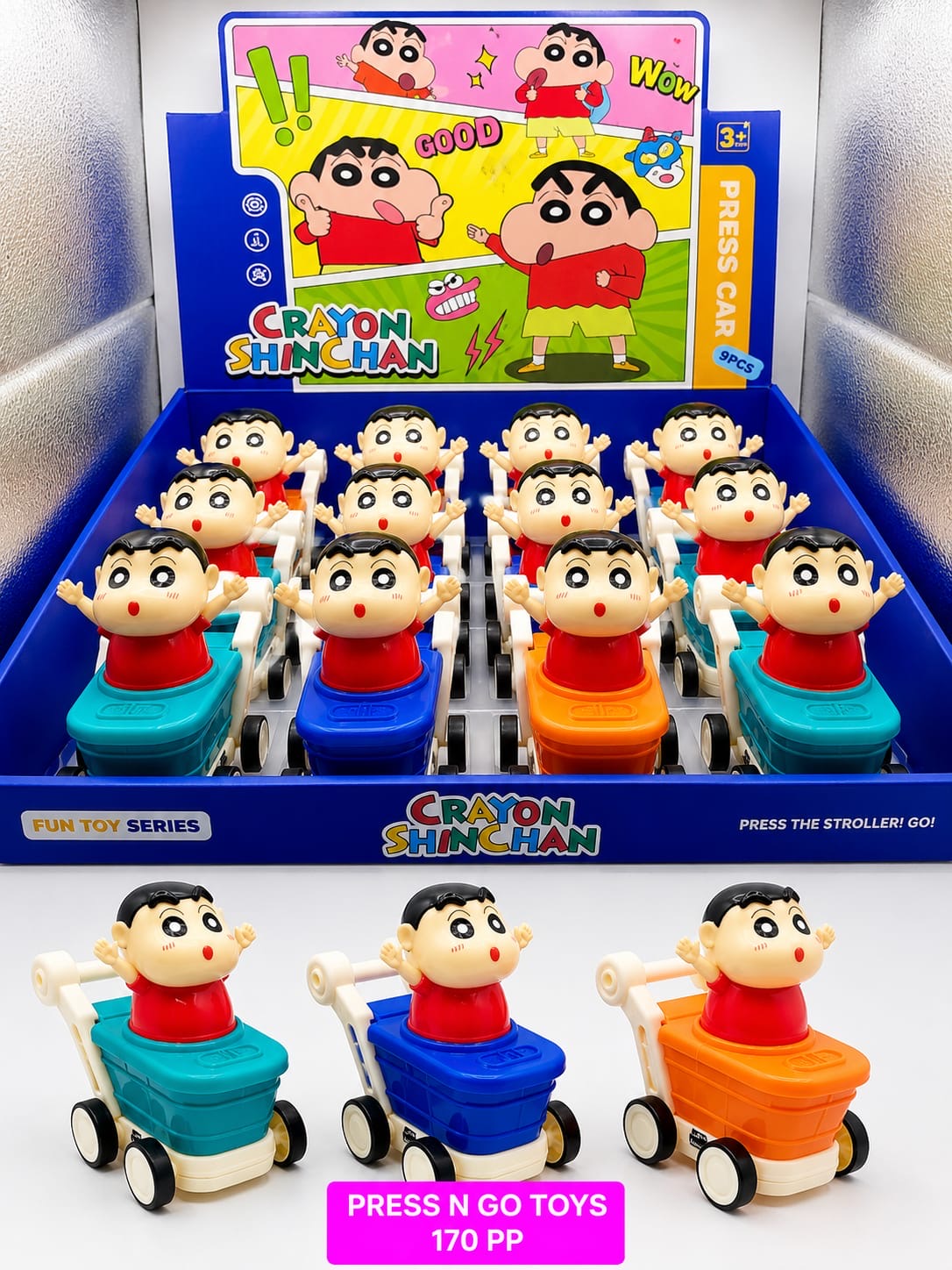 Crayon Shinchan Press & Go Cartoon Toy Car | Push Action Mini Stroller Toy for Kids(pack of 12)