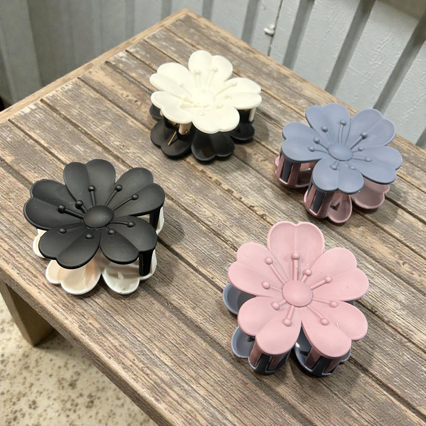 Korean Matte Blossom Hair Claw Clip – Minimal Flower Design ( pack of 12)
