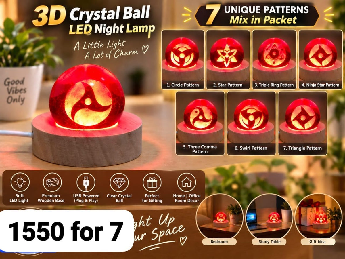 3D Crystal Ball LED Night Lamp – 7 Unique Designs Combo Pack(pack of 7)