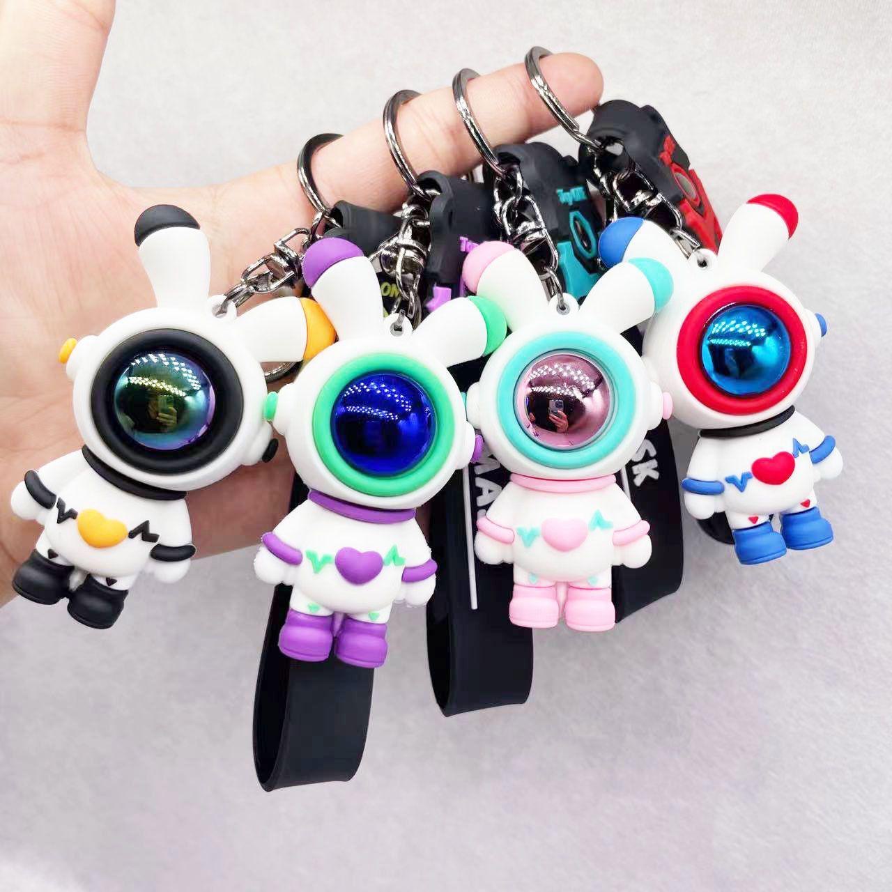Cute Astronaut Bunny Keychain with Strap | Soft Rubber Space Rabbit Key Ring ( pack of 12)