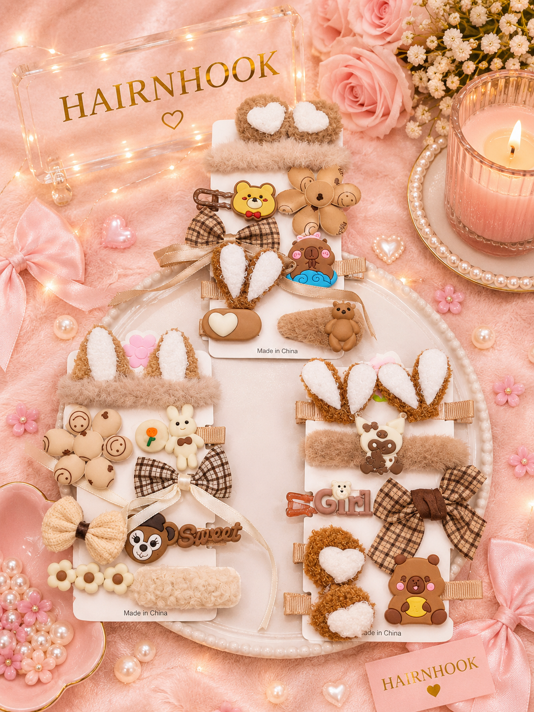 Cute Kawaii Plush Hair Clip Set for Girls | 10-Piece Soft Teddy & Bunny Hair Accessories | Premium Hair Clip Combo(pack of 12 combo)