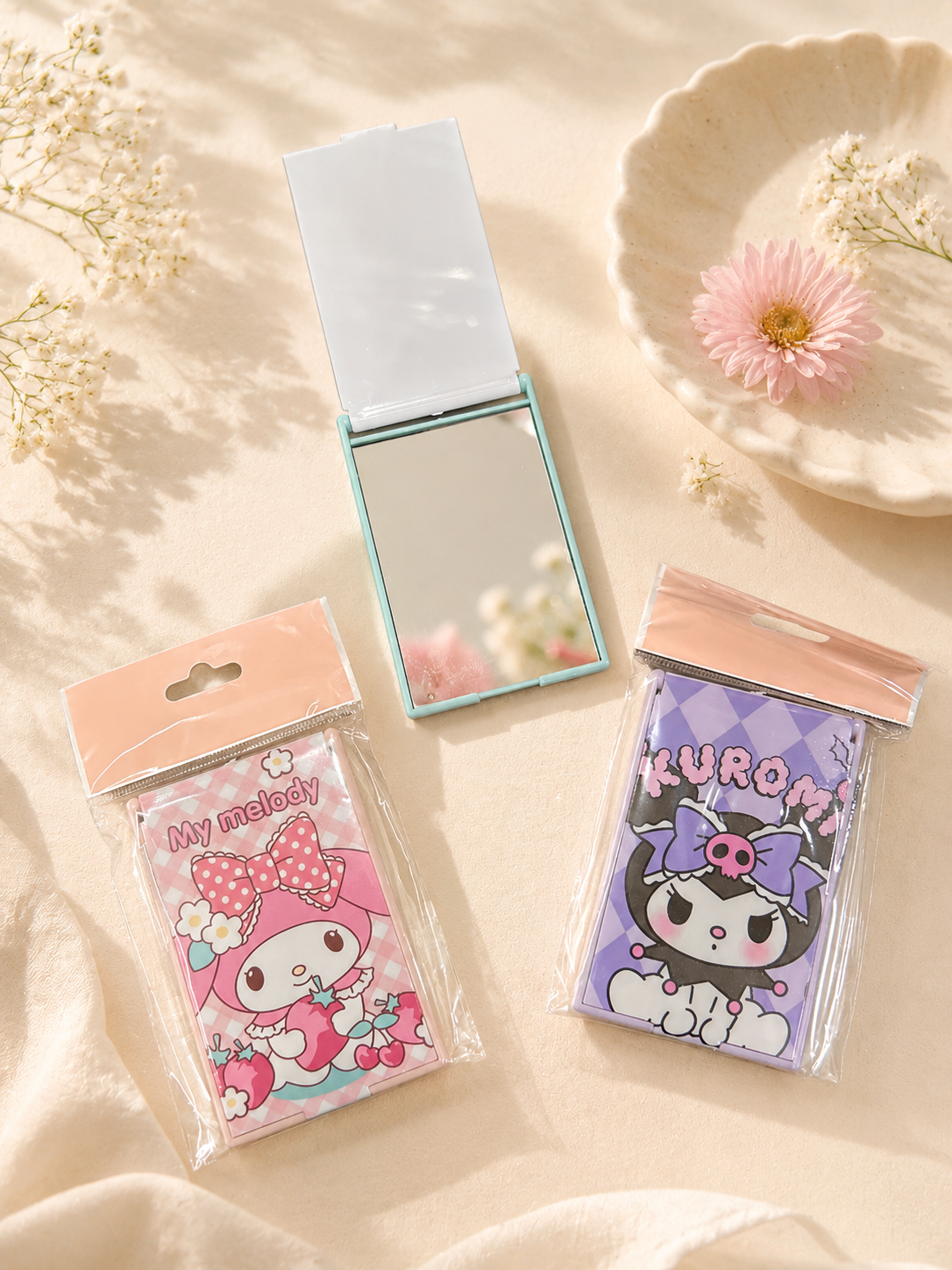Cute Korean Cartoon Folding Pocket Mirror | Portable Makeup Mirror( pack of 12)