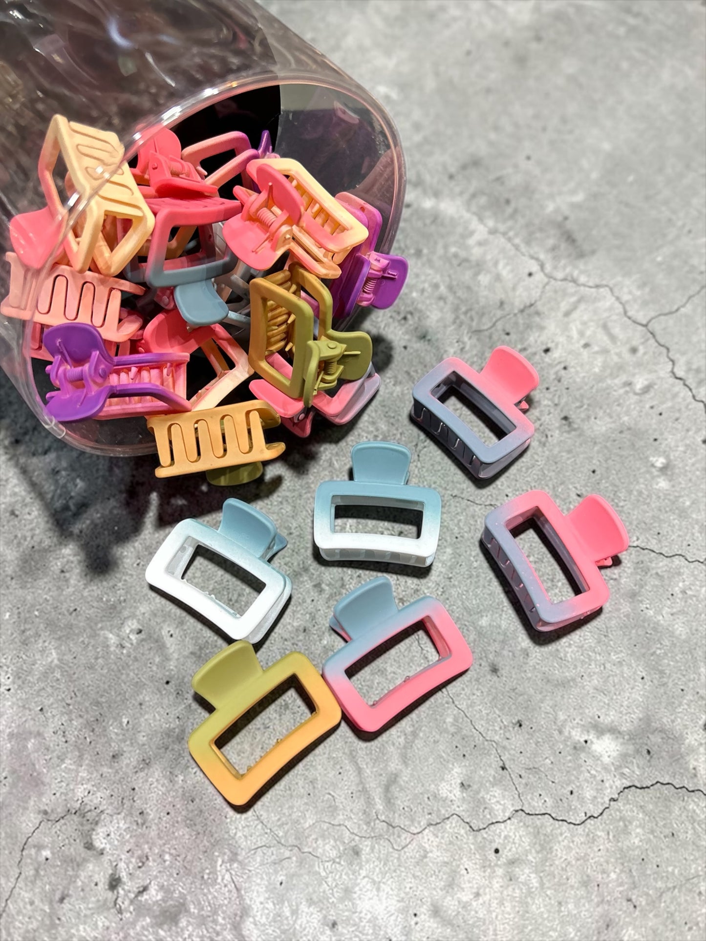 Pastel Rectangle Mini Claw Clips Jar Set | Korean Matte Hair Clutcher ( pack of 20)