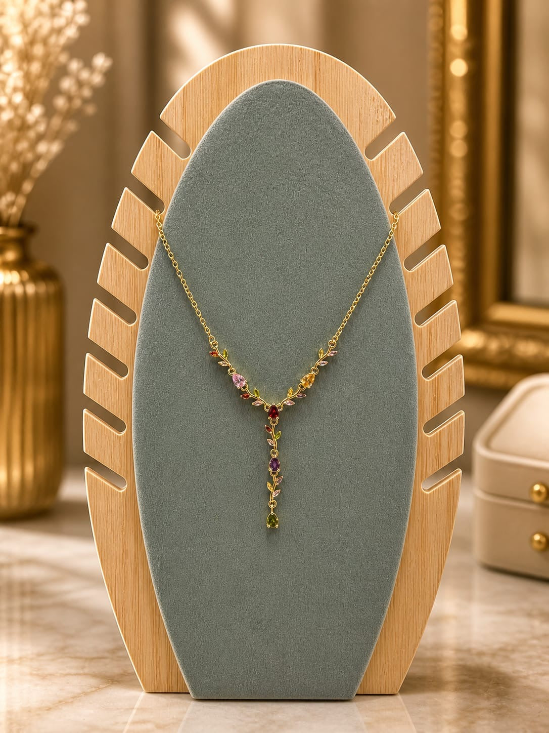 Elegant Gemstone Y-Drop Necklace with Gold Finish(pack of 3)