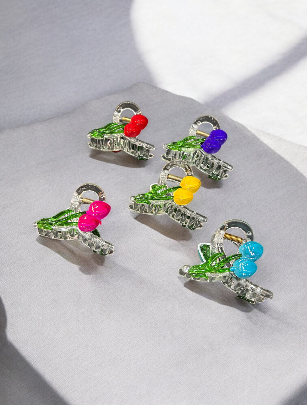 Korean Cherry Mini Claw Clips – Transparent Acrylic Hair Clips Set | Cute Fruit Design Hair Accessories ( pack of 12)