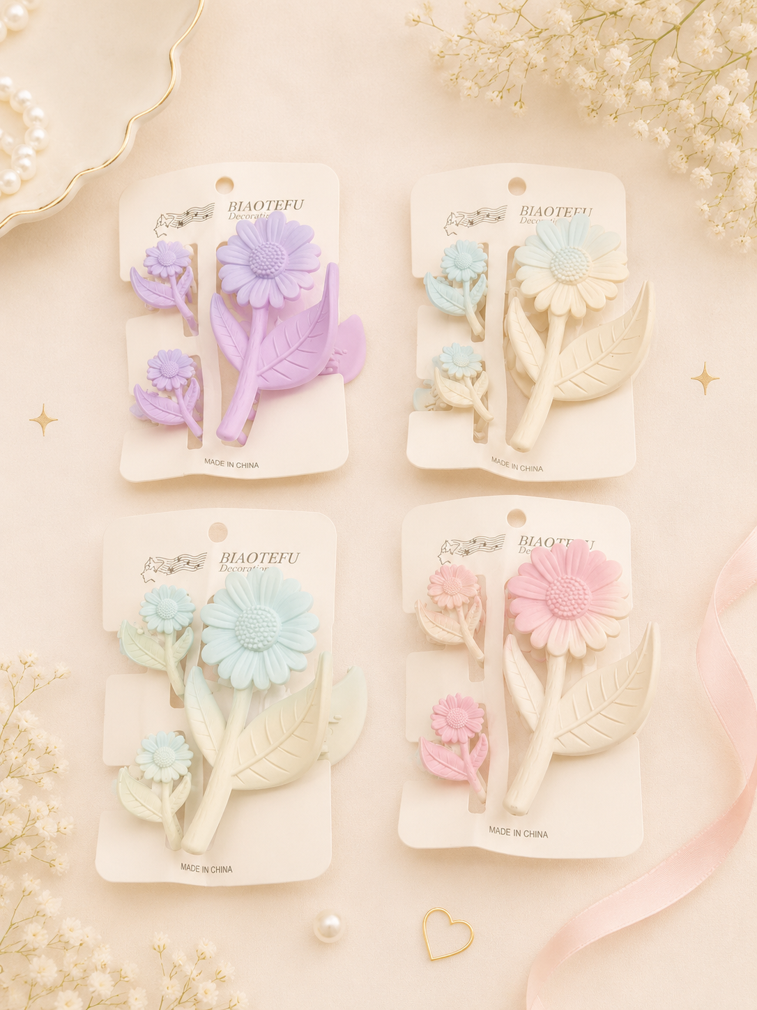 Pastel Floral Hair Clip Set – Korean Style Flower Barrettes & Claw Clip Combo for Women & Girls(pack of 12 combo)
