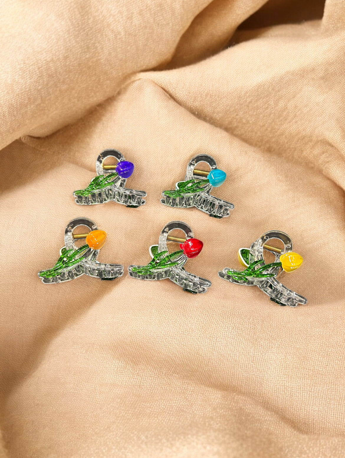 Korean Cherry Mini Claw Clips – Transparent Acrylic Hair Clips Set | Cute Fruit Design Hair Accessories ( pack of 12)