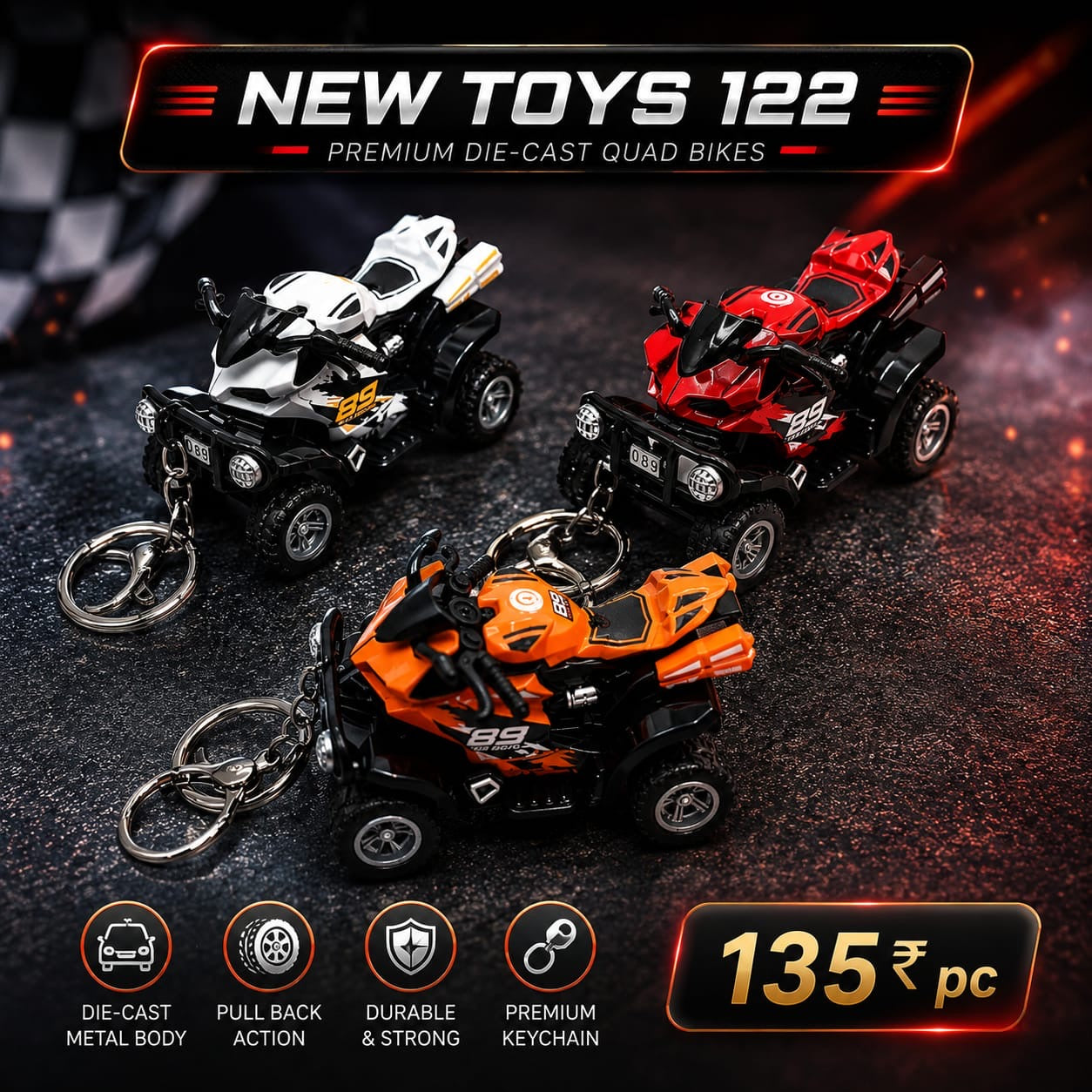 New Toys 2 Premium Pull Back Motorbike Keychains( pack of 6)