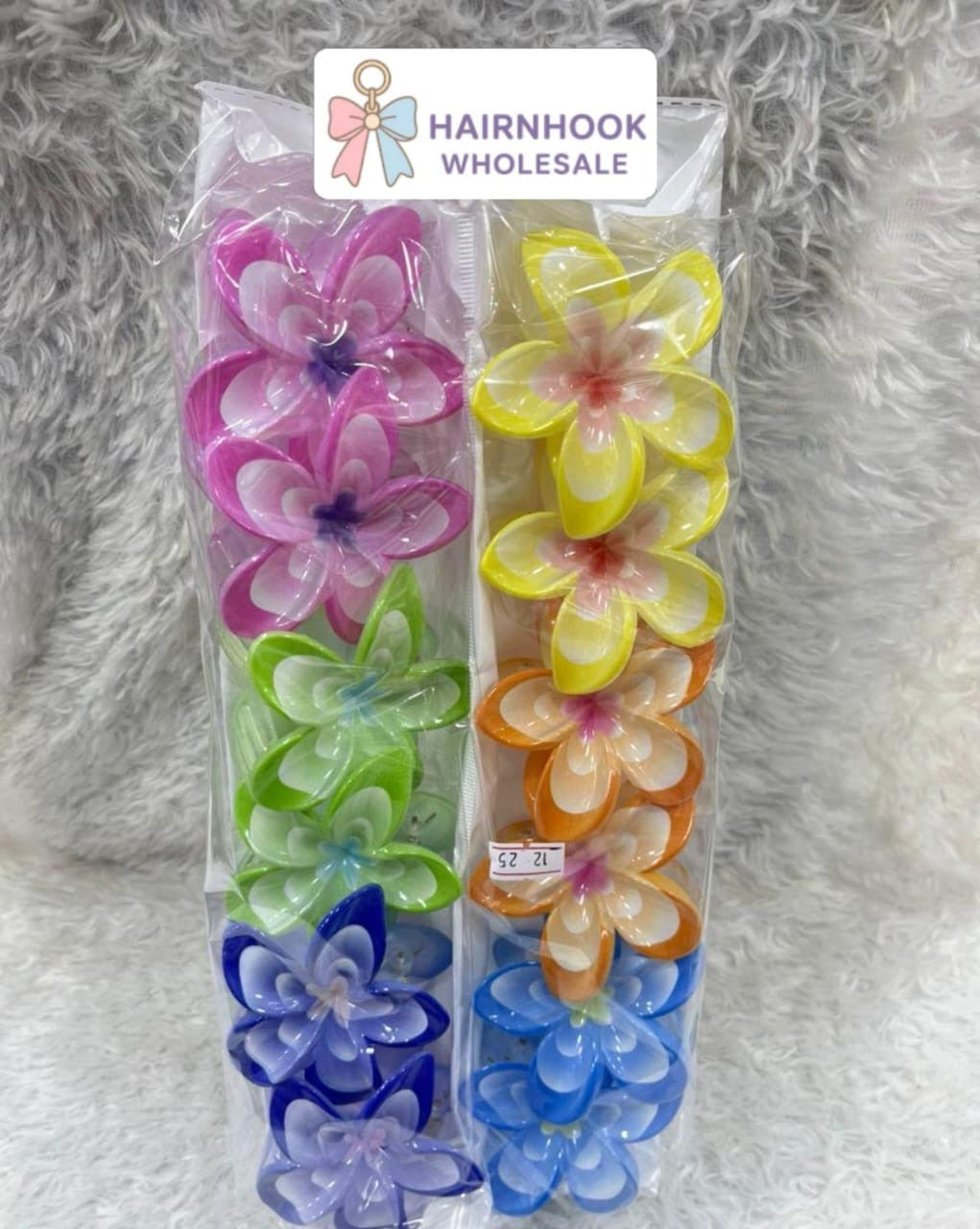 Colorful Floral Hair Claw Clips Set | Transparent Flower Design | Wholesale Hair Accessories( pack of 12)