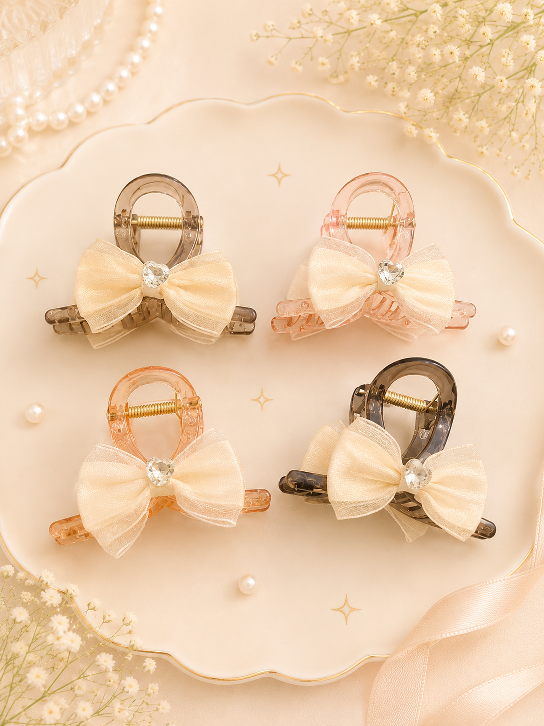 Elegant Transparent Bow Claw Clip Set – Korean Style Hair Accessories for Women & Girls (pack of 12)