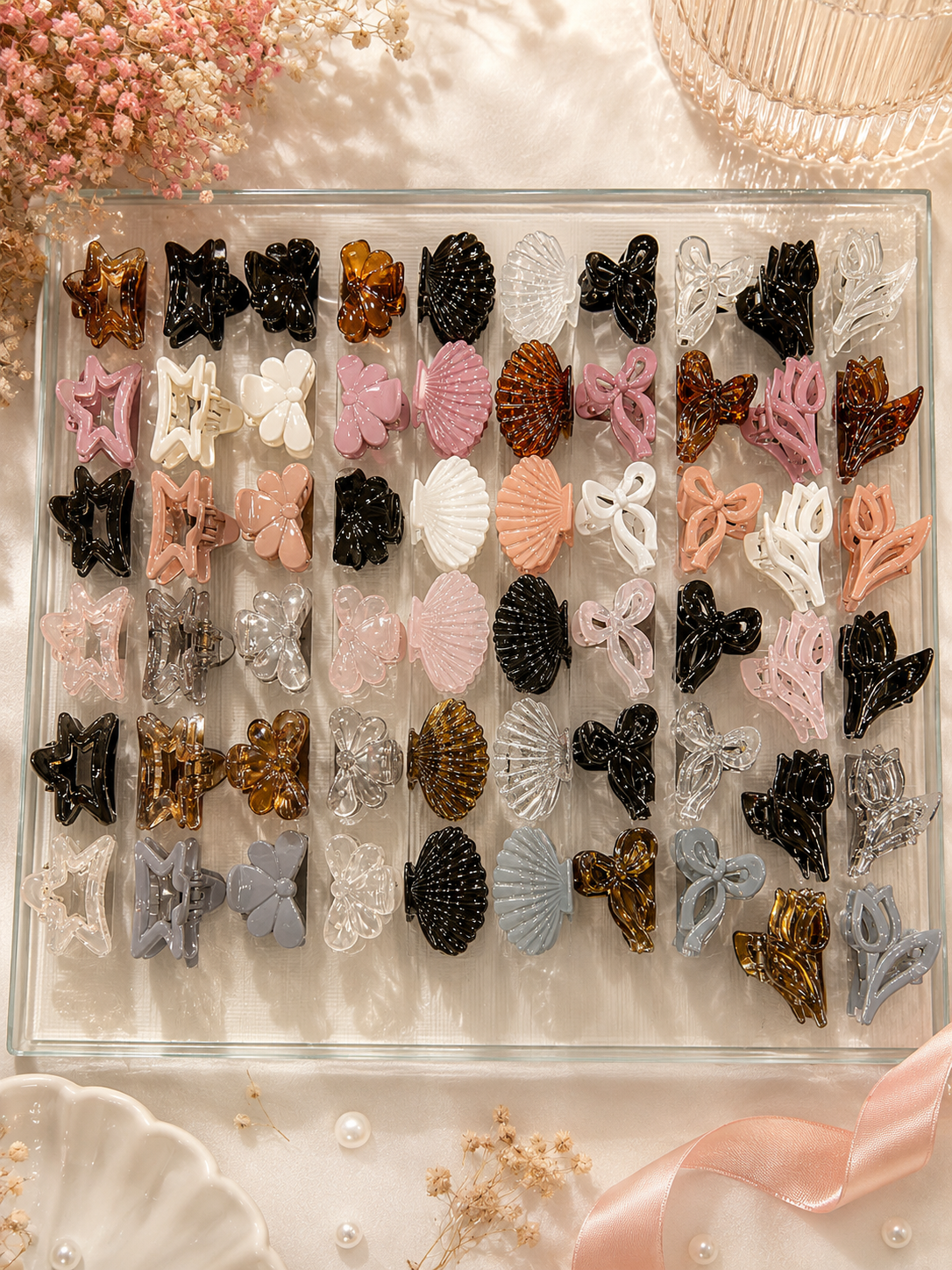 Korean Style Mini Claw Clip Set for Girls – Cute Butterfly, Bow, Shell & Tulip Hair Clips Collection(pack of 3 packet combo)