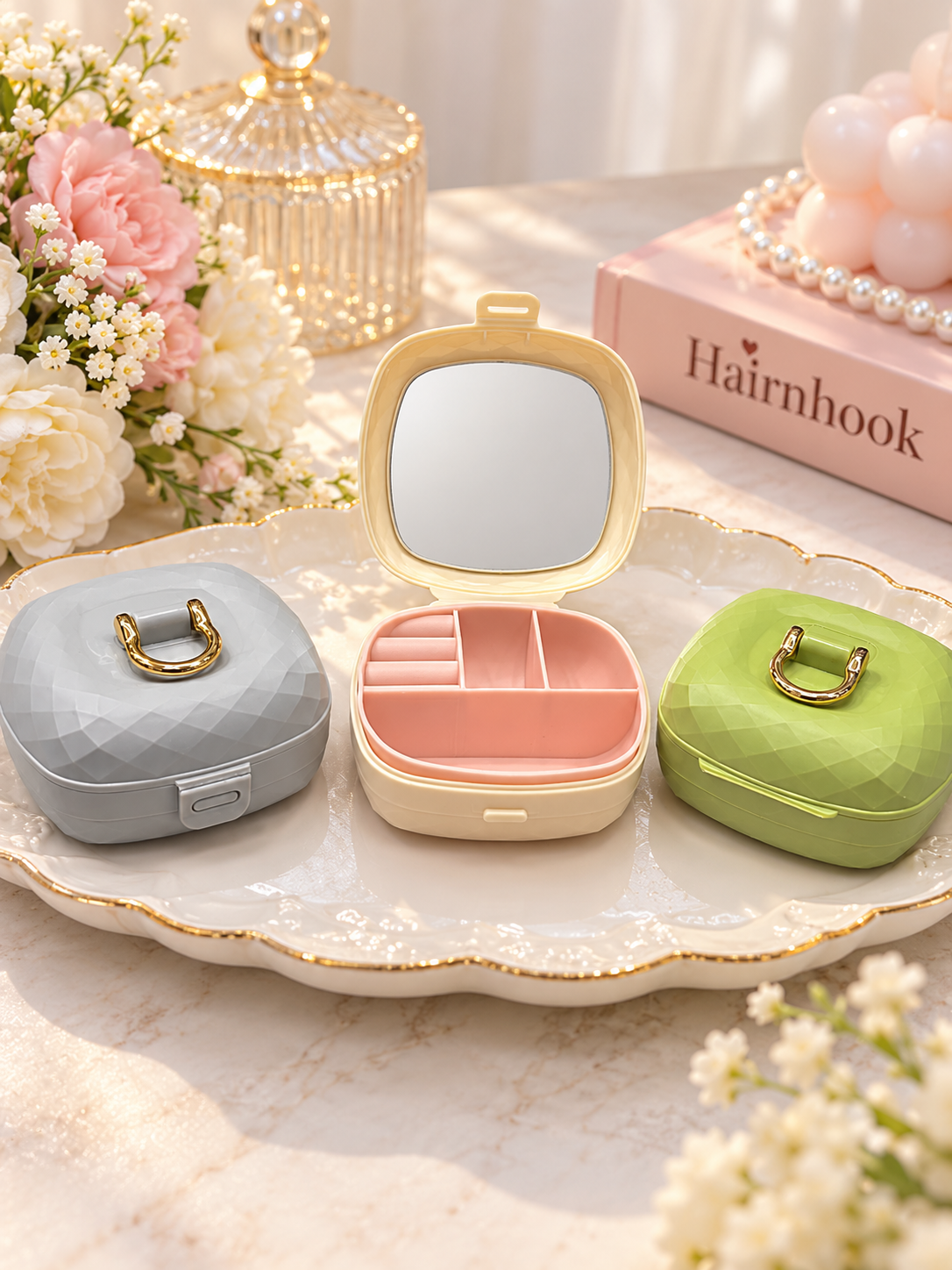 Premium Mini Jewellery Organizer Box with Mirror | Travel-Friendly Storage Case(pack of 10 )