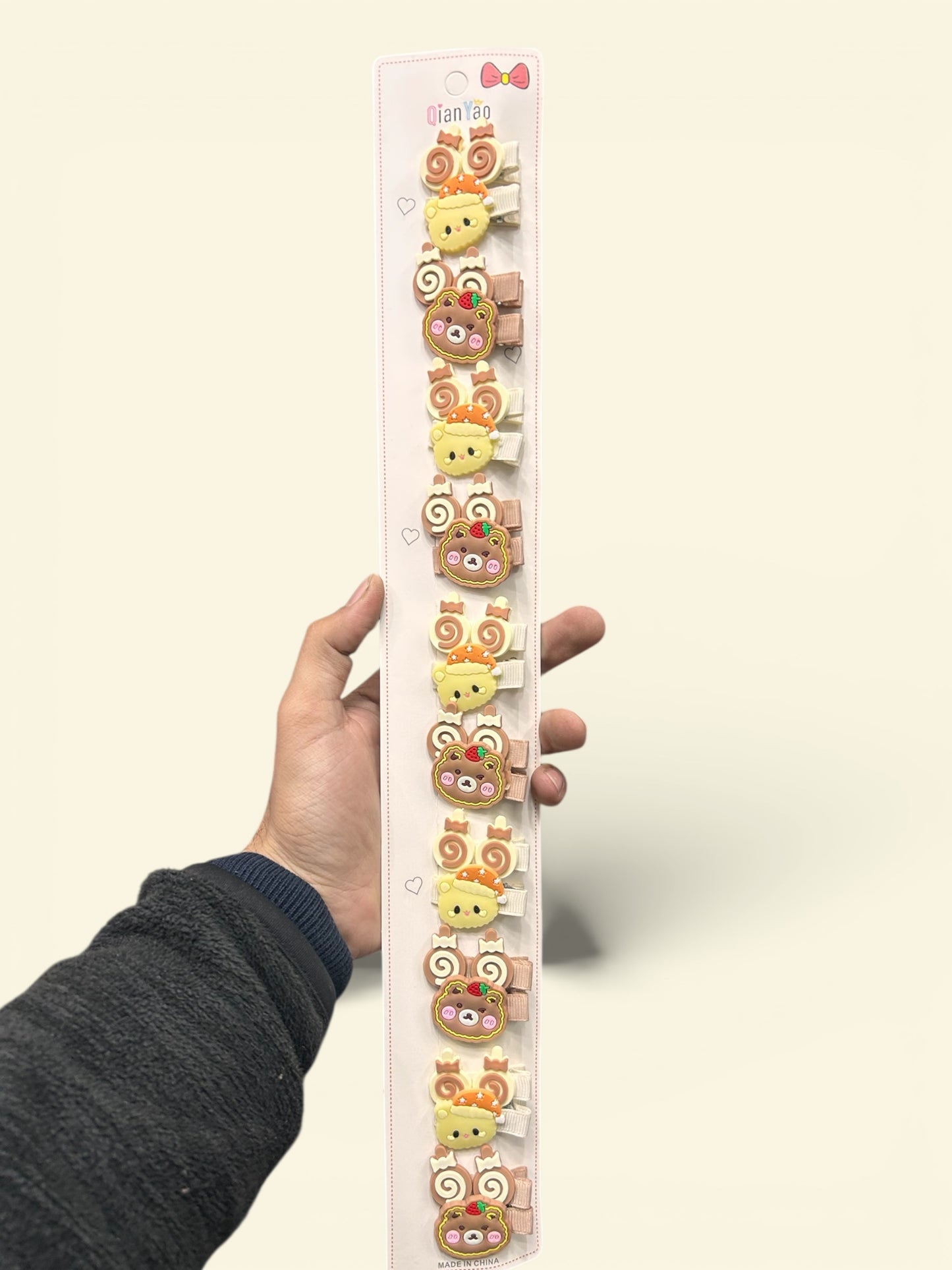 Cute Cartoon Bear Hair Clips Set for Kids | Soft Pastel Snap Clips (Pack of 10)