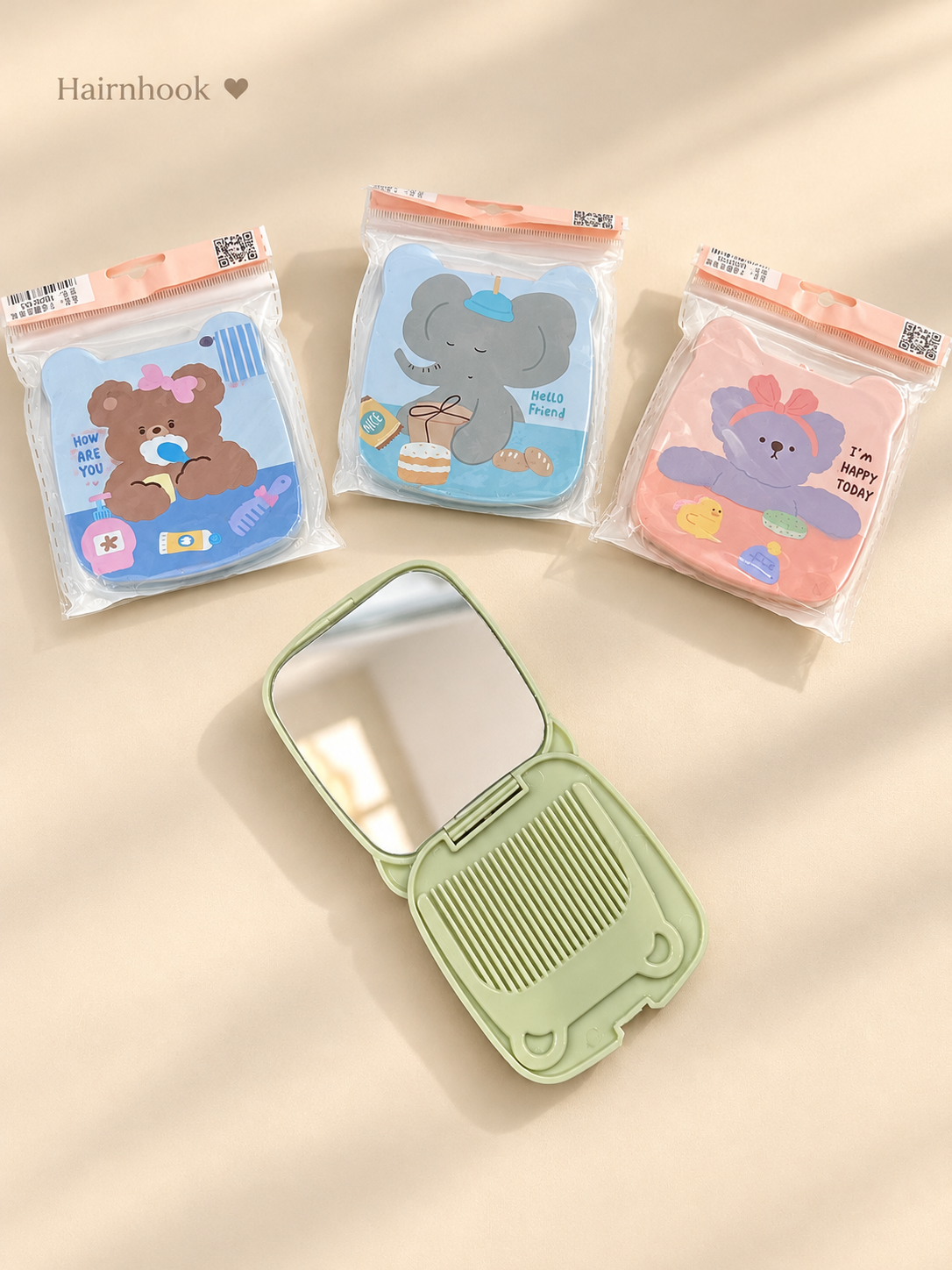 Korean mirror with comb (pack of 12)