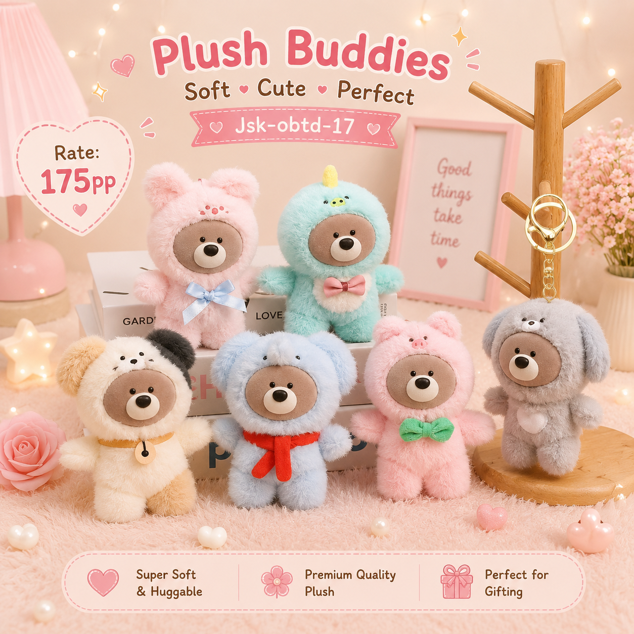 Premium plushies keychain (pack of 6)