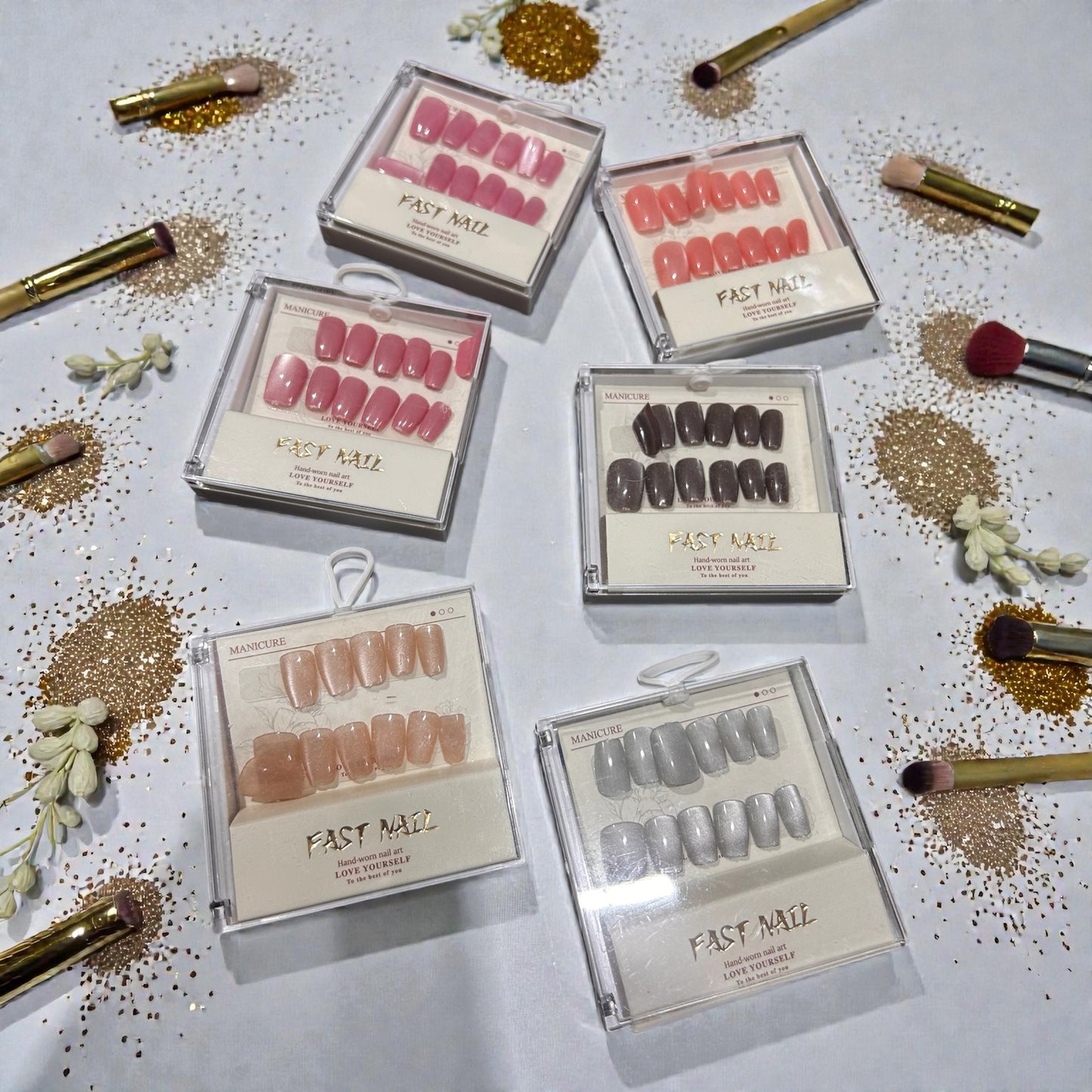 FAST NAIL Press-On Nails Set | Wearable Manicure | Reusable Artificial Nails with Salon Finish( pack of 12)