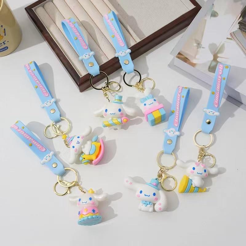 Cute Cloud Bunny Cartoon Keychain with Strap | Soft Rubber Kawaii Key Ring for Bags & Keys( pack of 12)
