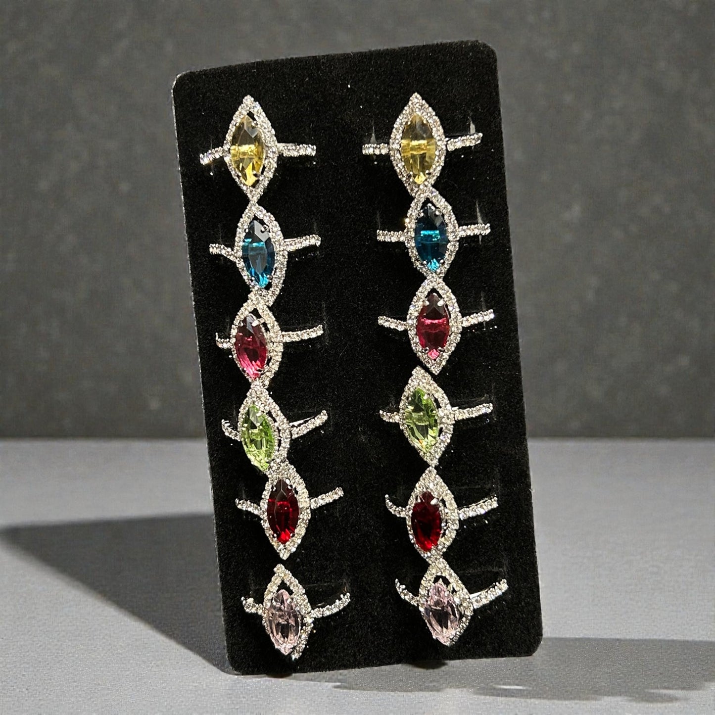 Silver Plated Multicolor Marquise CZ Adjustable Rings Set – Anti-Tarnish Elegant Collection
( pack of 12)