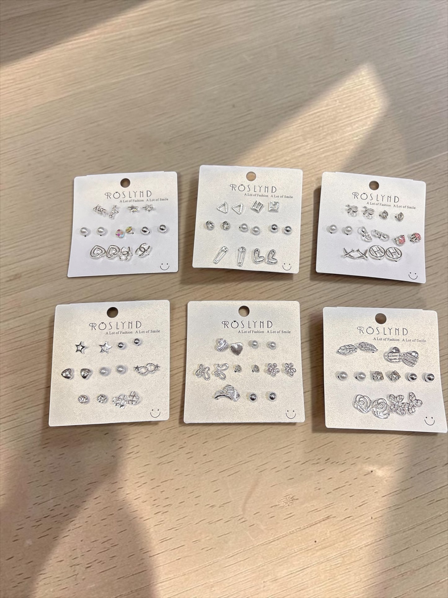 Roslynd Silver Stud Earrings Set ( pack of 12 cards)