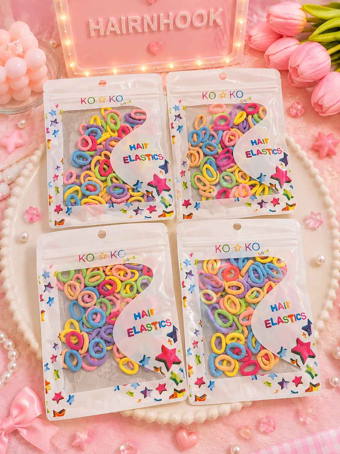Korean plain rubber band for kids (pack of 12 packet 1 packet has 100 piece)