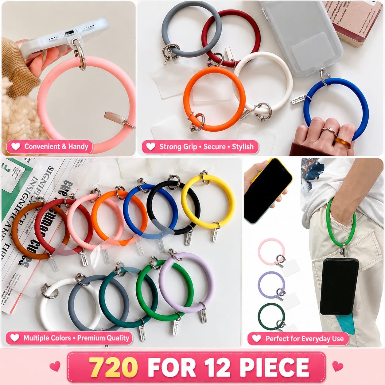 Silicone Phone Wrist Strap Holder | Anti-Drop Mobile Hand Strap (pack of 12)
