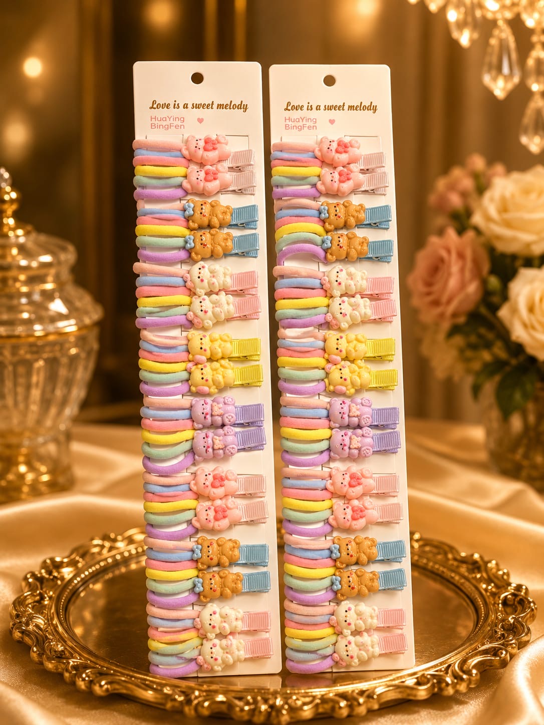 Korean premium hair rubber and hair clip set for kids (pack of 10 pair in per strip)
