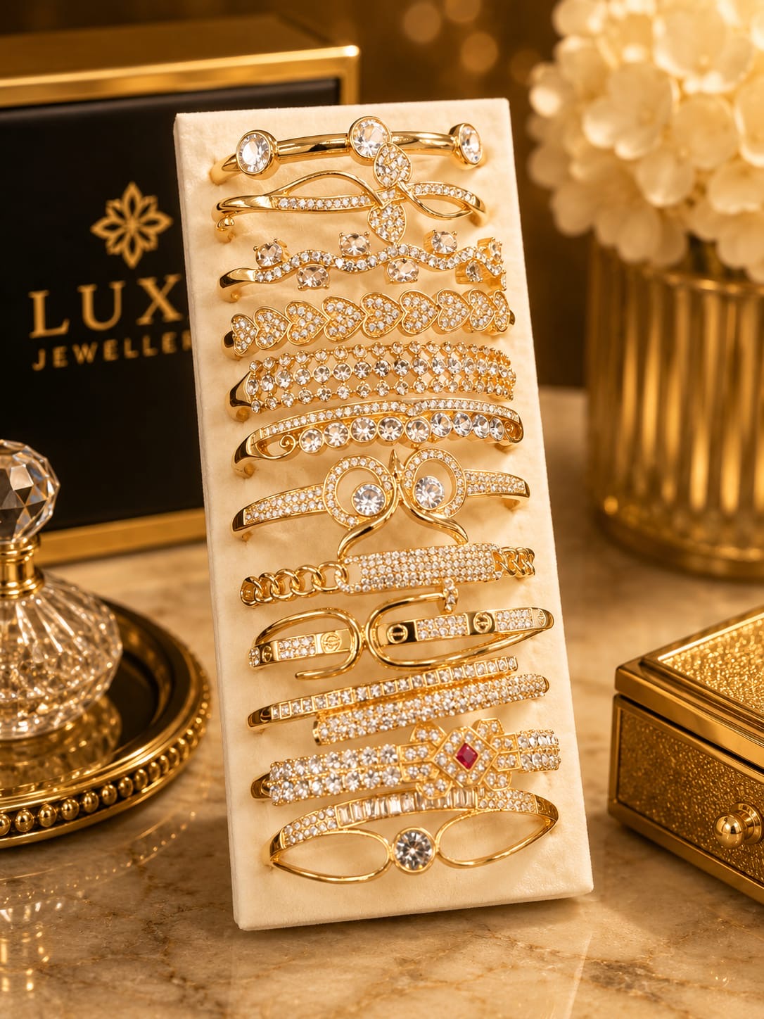 Korean stainless steal bracelet with anti tarnish polish +ad stones ( pack of 12 piece mix design)