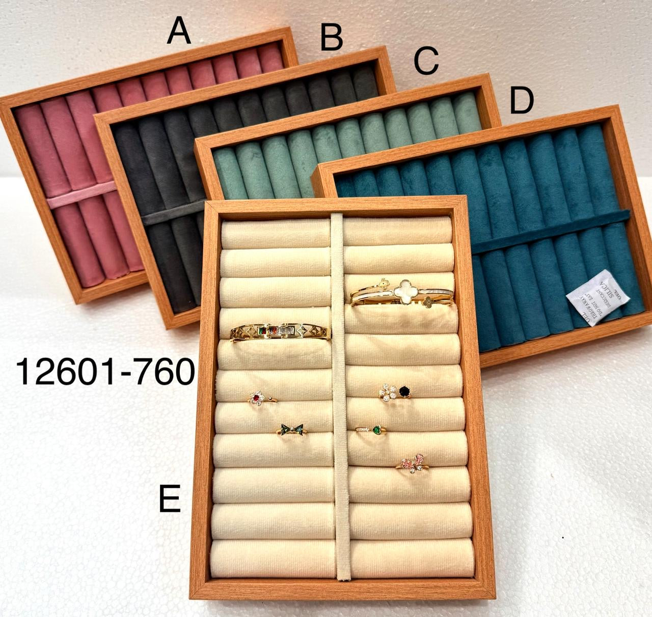 Premium Velvet Ring Organizer Tray with Wooden Frame | Jewelry Display Storage Box for Rings, Earrings & Accessories