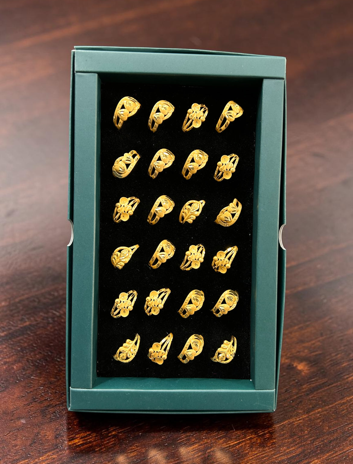 Premium 1 Gram Gold Polish Designer Rings Set for Women – Assorted Traditional & Modern Artificial Jewellery Collection(pack of 24)