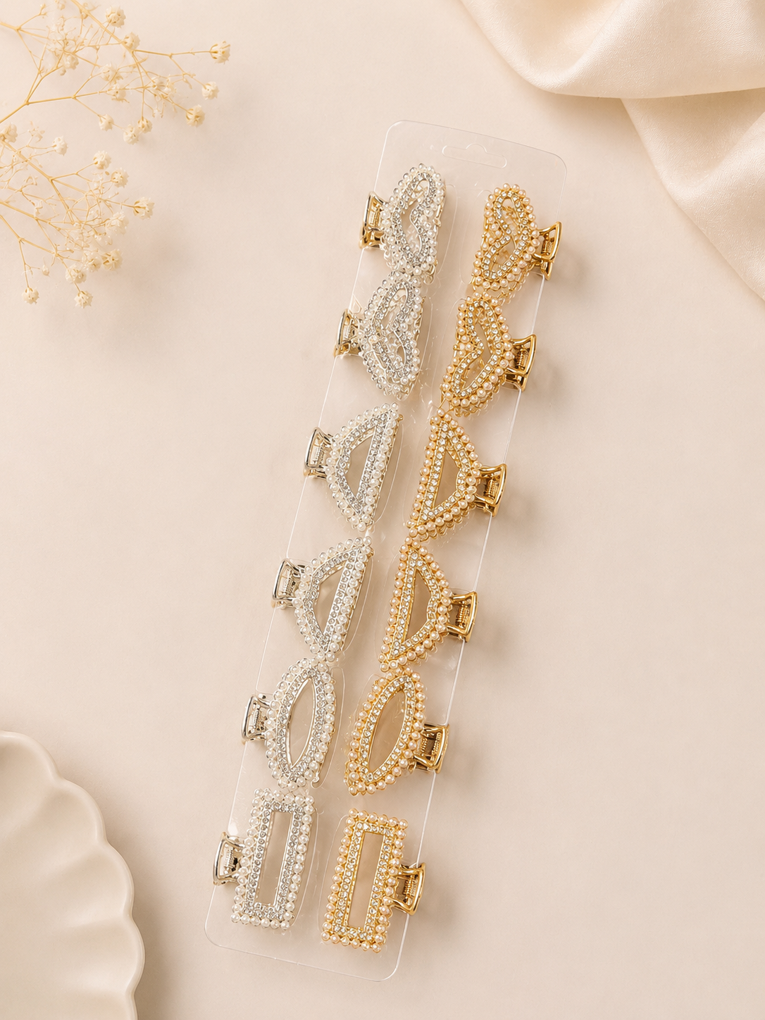 Premium Pearl Hair Claw Clips Set – Korean Elegant Rhinestone Hair Accessories for Women(pack of 12)