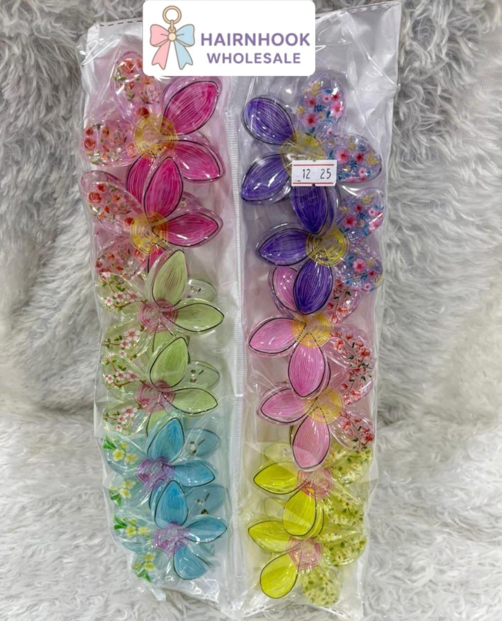 Transparent Floral Hair Claw Clips Set | Colorful Petal Design with Embedded Flowers | Wholesale Hair Accessories( pack of 12)
