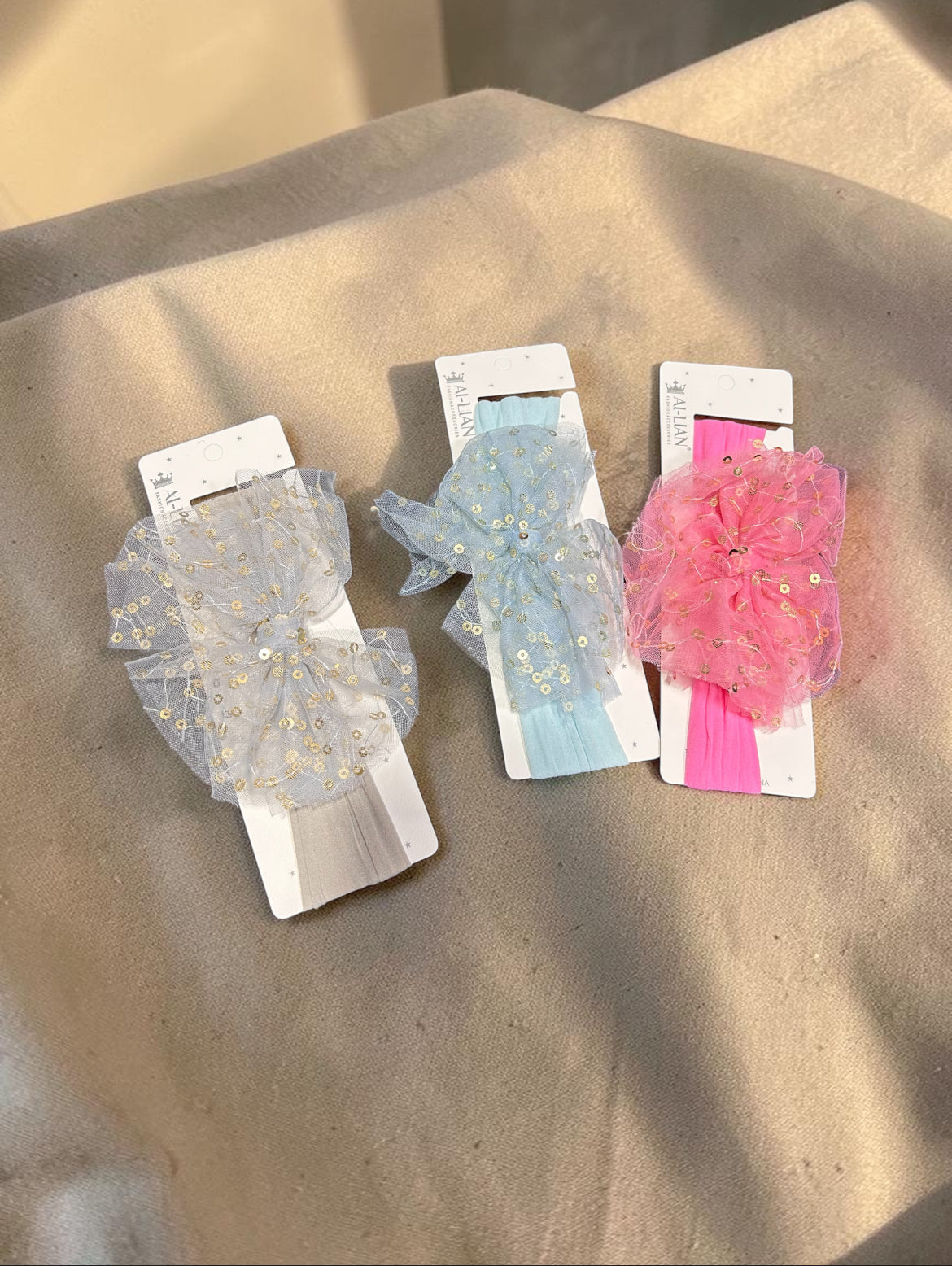 Baby Girls Soft Tulle Flower Headbands – Glitter Net Elastic Hair Bands(pack of 12)